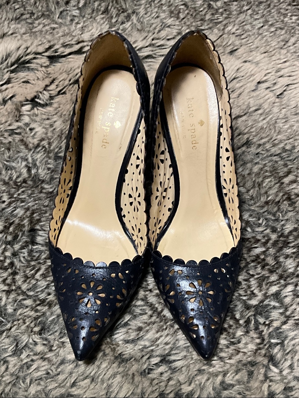 kate spade Navy Floral Laser-Cut Pointed Toe Pumps